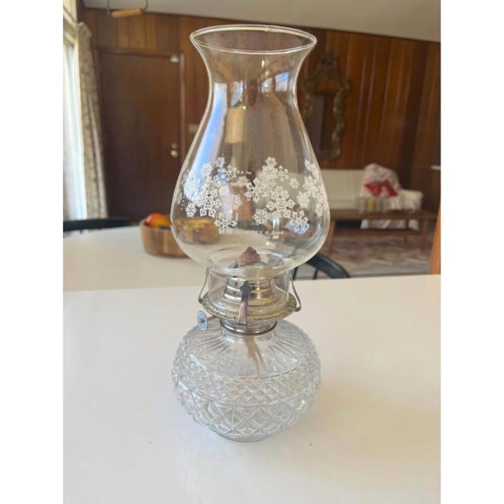 Vintage Pyrex Snowflake Hurricane Lamp Glass Oil Lamp